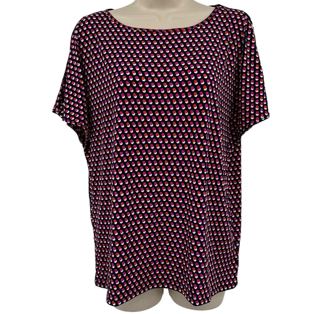 Michael Kors Shirt Medium Women's Jersey Knit Polka Dot Blue Red Cold Shoulder